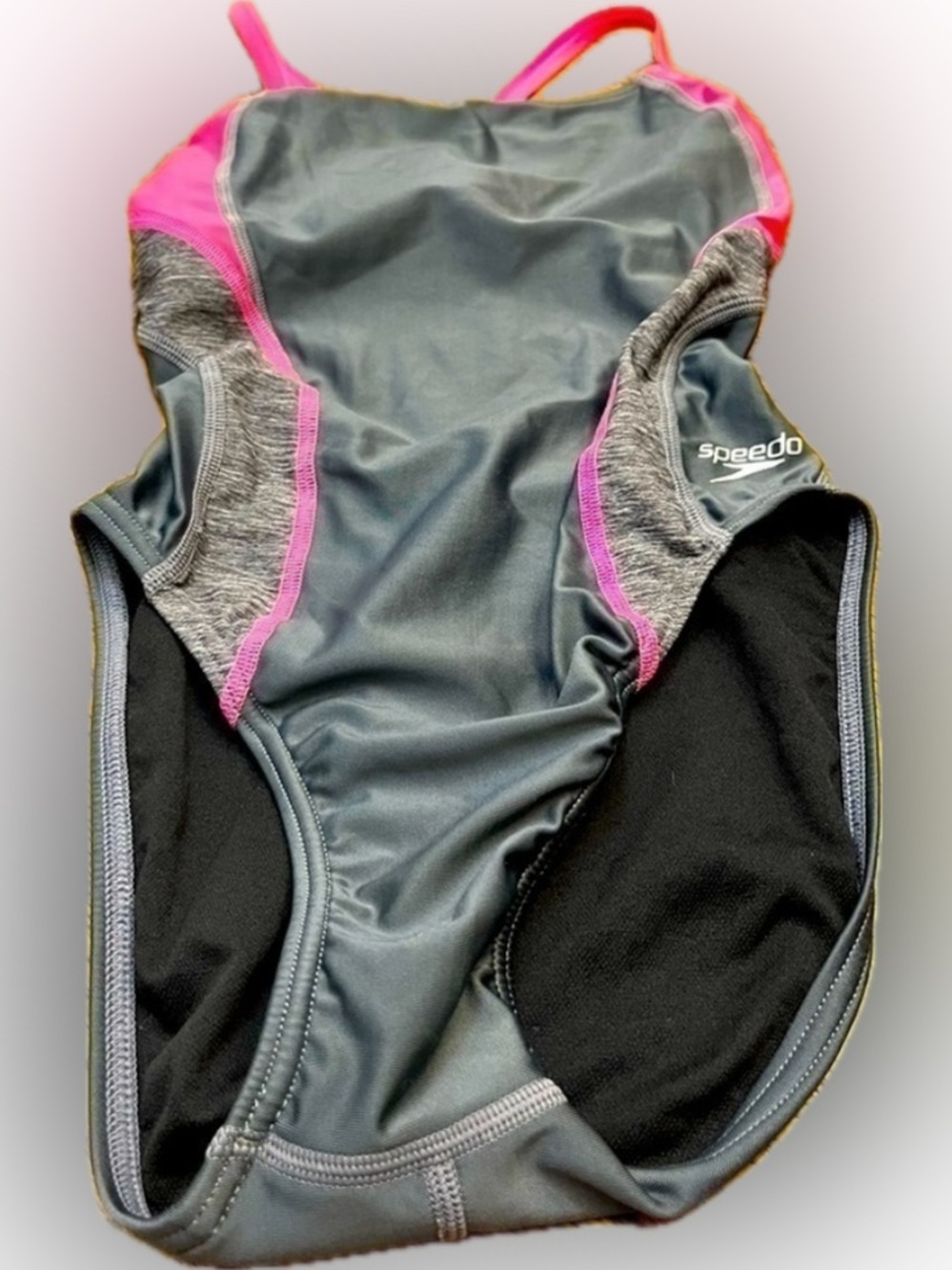 Speedo Pro LT Flyback One Piece Swimsuit Gray Pink Size 28 Youth 10 / Adult XXS